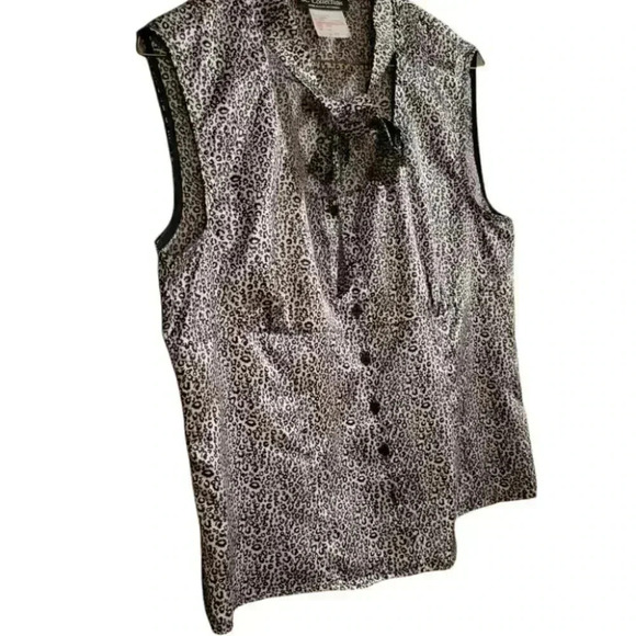 S C Collection Black & Silver Silky  Scoop Blouse Top with Self Ties sz L - Picture 2 of 10